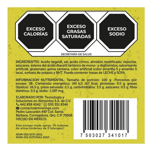 Salsa Lemon Pepper Mr Wings Aderezo Pimienta Limón Pa Alitas