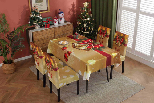 Mantel Decorativo Comedor Navidad+ 4 Fundas Sillas 140*180