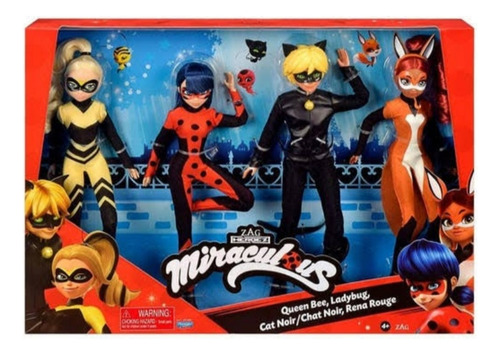 Set Miraculous. Muñeca Ladybug, Queen Bee, Cat Noir Y Tena R