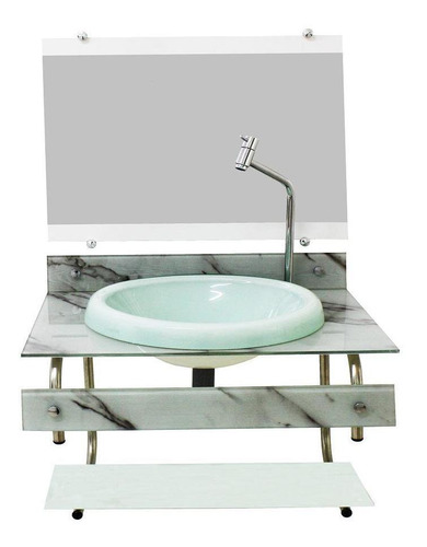 Gabinete Para Banheiro De Vidro 60cm Inox - Mármore Branco