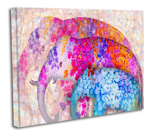 Cuadro Lienzo Canvas 60x80cm Pintura Elefantes Flor Acuarela