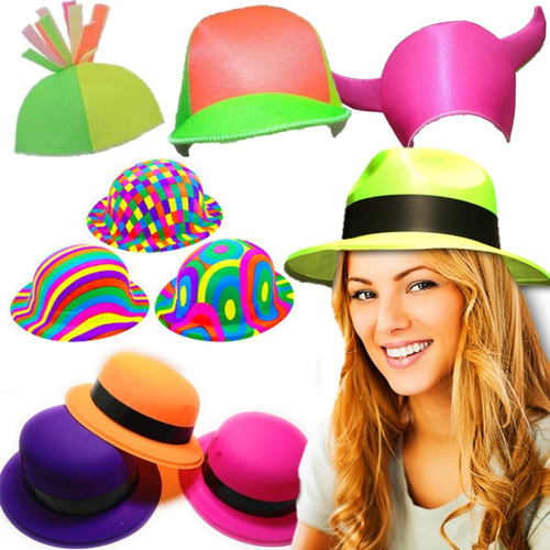 Combo Sombreros Fluo Cotillon - Solo Gorros Fluo X50