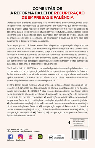 COMENTÁRIOS A REFORMA DA LEI DE RECUPERAÇÃO DE EMPRESAS E FALÊNCIA - 1ª ED - 2021, de Tomazette, Marlon. Editorial Editora Foco Jurídico Ltda, capa mole em português, 2021