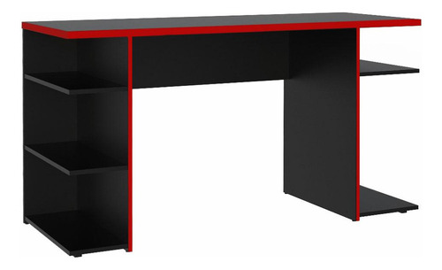 Escritorio gamer Madesa Mesa para computador gamer 9409 mdp de 136cm x 75cm x 60cm negro y rojo