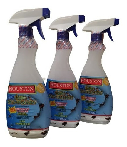 3pzs Houston Insecticida Mata Cucaracha 600ml C/u Atomizador