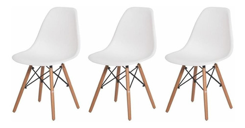 Kit 3 Cadeiras De Mesa Sala Jantar Charles Eiffel Eames Wood Cor da estrutura da cadeira Cadeira Para Mesa De Jantar Cozinha Com Encosto Charles Eames Eiffel Madeira Wood Branco