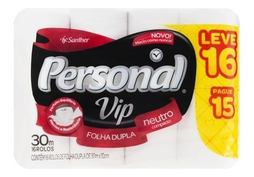 Imagem 2 de 2 de Papel Higiênico Personal Vip Folha Dupla 30 Metros 16 Rolos