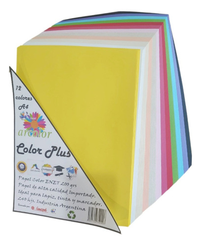 Papel Color 80g A3 X 240 Hojas 12 Colores (sin Borde Blanco)