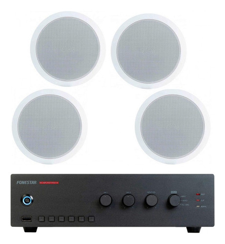 Sistema Amplificador Con 4 Bocinas Fonestar Pack Ahorro 100 Color Negro Potencia De Salida Rms 6 W