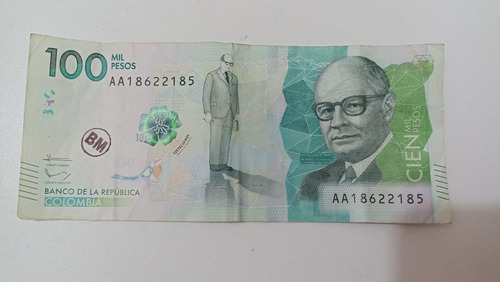 Billete Cien Mil Pesos Colombianos Aa18622185 Agosto 2014