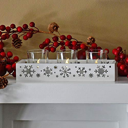 Bandeja Copo De Nieve Con 3 Candelabros De Vidrio
