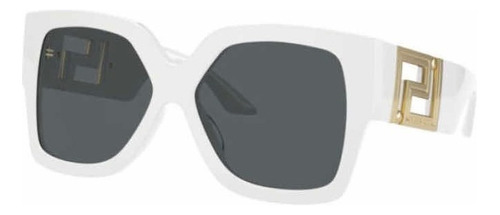 Óculos de sol Versace Greca armação de plástico cor branco, lente cinza, haste branco/dourado de plástico - VE4402