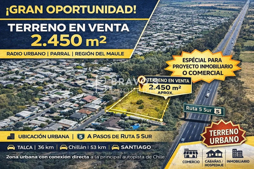 Gran Oportunidad Terreno Urbanizado De 2.450m2 Parral Sector