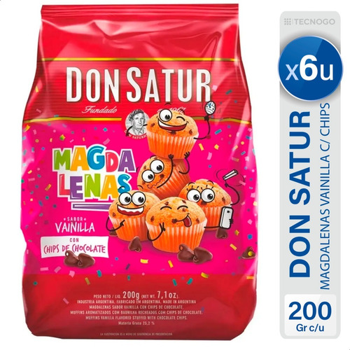 Magdalenas Don Satur Vainilla Chips De Chocolate - Pack X6