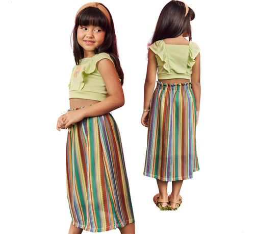 Conjunto Infantil Verão Saia Tule Candy Color Blogueirinha