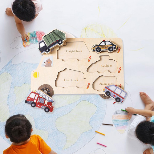 Rompecabezas De Madera Montessori Para Niños, Coches