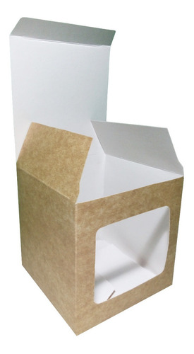 Imagen 1 de 5 de Caja Para Taza 1 Ventana X 10u Packaging Blanco Madera Taz1