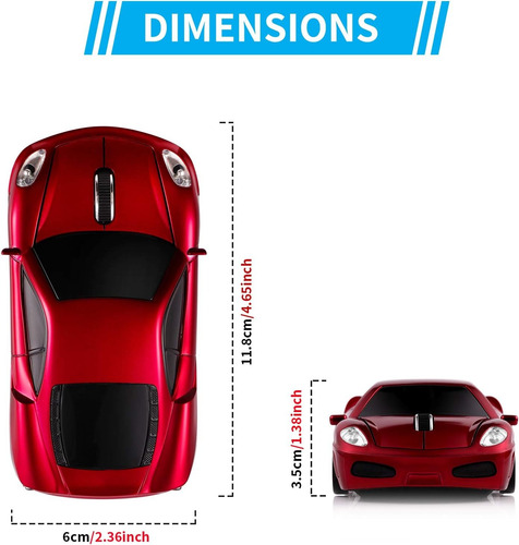 Mouse Inalámbrico Auto Deportivo Rojo