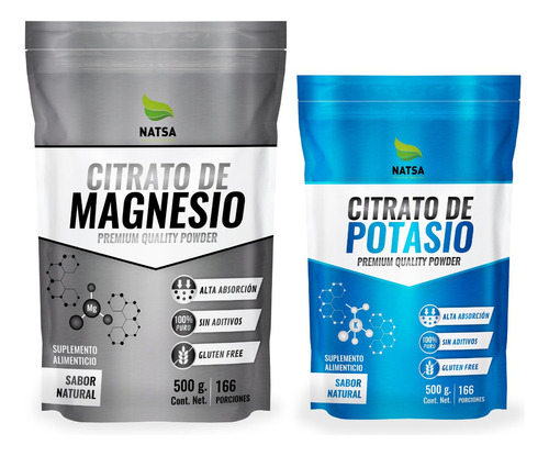 500 Grs Citrato De Magnesio + 500 Grs Citrato De Potasio Sabor Natural