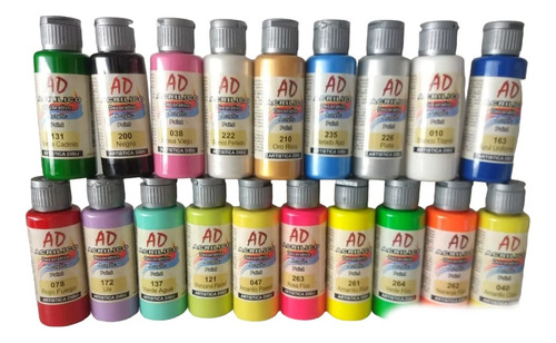 Pintura Acrilica Set X 10 Ad Primario Pastel Metalicos Fluo