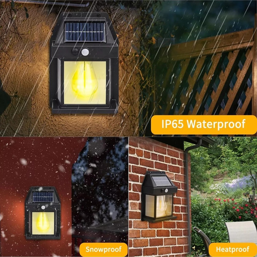 2 Unidades Farola De Pared Carga Solar Luz Led Blanco Cálido Negro