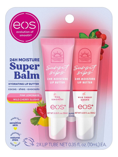 Eos 24h Moisture Super Lip Balm 2pack Balsamo Cereza Y Limon