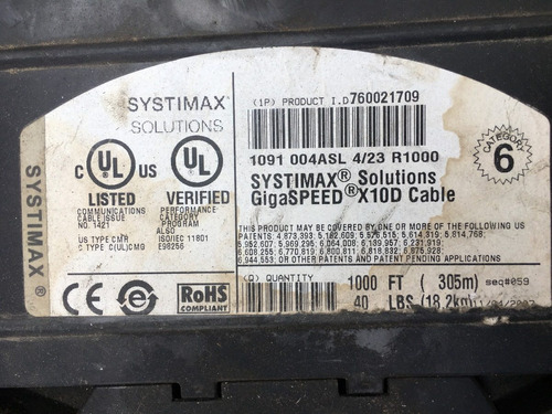 Cable Utp Cat 6  Systimax Gigaspeed X10d Cable 305m