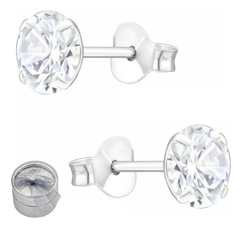 Aros Circon Brillante 6 Mm Plata Hombre Mujer Zarcillos