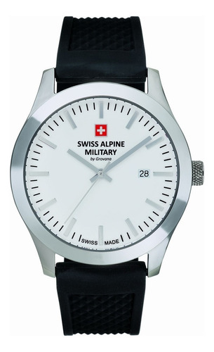 Reloj Swiss Alpine Military Combat Basic 7055.1833sam Malla Negro Bisel Plateado Fondo Blanco