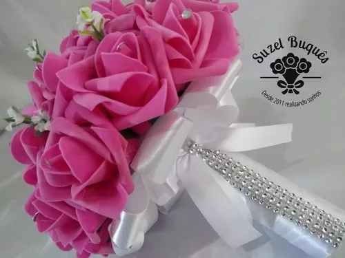 Buquê / Bouquet De Noiva Casamentos - Pink E Branco - Escorrega o Preço