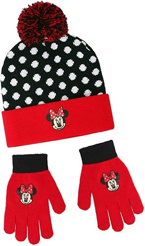 Disney Minnie Mouse Gorro Y Guantes Polka Dota Negra 