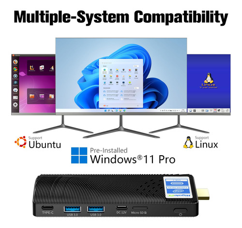 Ouuoee Mini Pc Stick Sin Ventilador, Celeron J4125, 8gb Ram