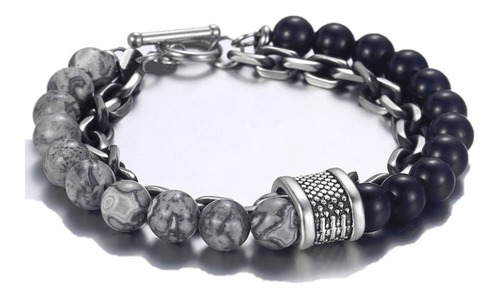 Pulsera Piedra Onix Acero Quirúrgico Doble Hombre Moda 2019