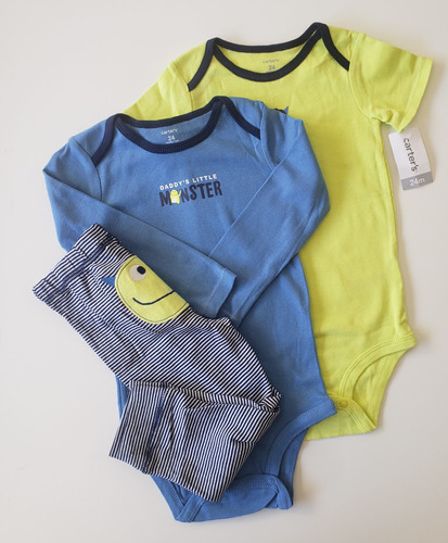 Conjunto Carters Bodys Pantalón 24 Meses Monster Azul Verde 