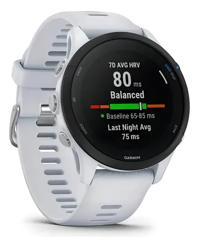 comprar Relógio GPS Garmin Forerunner 255 Music Big White, 46 mm, cor da caixa, cor da pulseira de pedra branca, cor do bisel, cor preta
