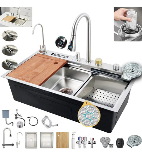 80*45*22cm Fregadero De Organizadores Cocina Tarja De Acero Inoxidable Led Duradero Elegante Y De Alta Gama Adecuado Para Múltiples Escenarios Plateado