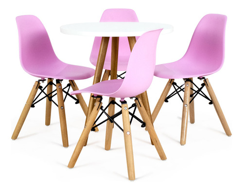 Conjunto De Mesa 50cm Redonda Branca + 4 Cadeiras Infantis