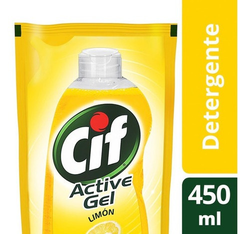 Imagen 3 de 4 de Detergente Cif Concentrado Active Gel Limon Doy Pack X 450ml