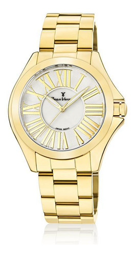 Relógio Pulso Jean Vernier Feminino Aço Dourado Jv01126