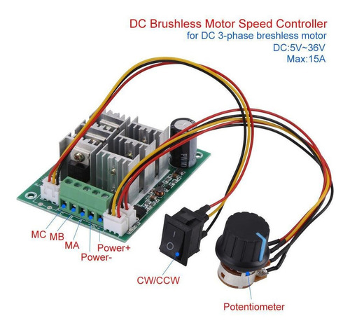 Dc 5v-36v 15a Trifásico Motor Brushless Control De Velocida