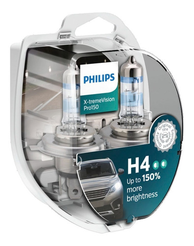 Kit 2 Lampara H4 Philips Xtreme Vision Pro +150% 12v 60/55w