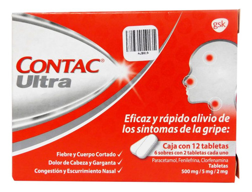 Contac Ultra 500mg/5mg/2mg Caja Con 12 Tabletas