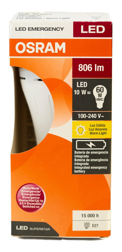 Foco incandescente Osram Foco Emergencia 10w Calida Globo color blanco neutro 1W 127V 1K 1lm