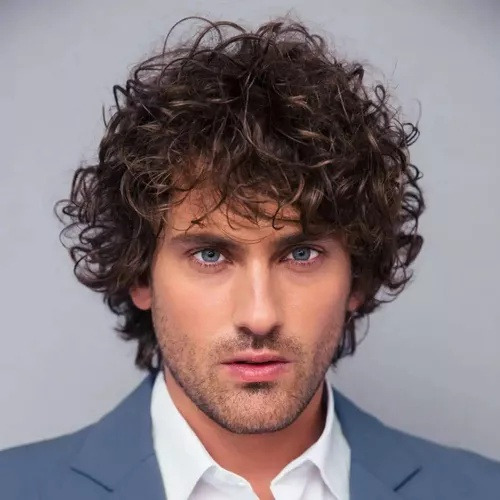 ( Cabelo Cacheado Masculino, Peruca Marrom Escuro