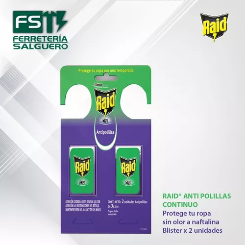 Conductividad Arashigaoka Mal humor Antipolilla Raid Percha Blister 2 Unid Envíos Llega Hoy Fs