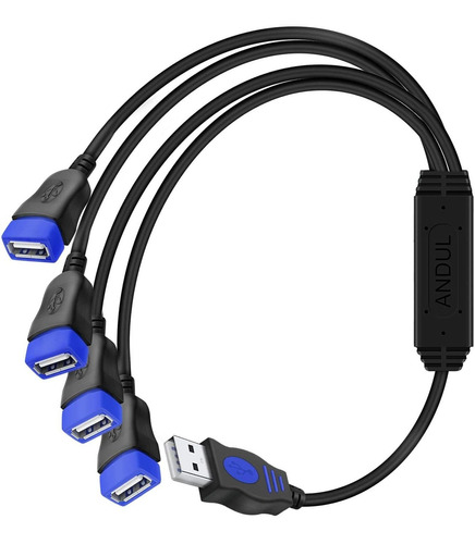 Andul - Divisor Usb De 1 A 4 (usb 2.0, Cable De Alimentacion