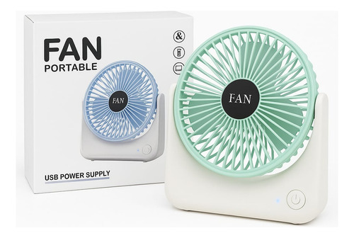 Ventilador De Escritorio Recargable Con Base 3 Velocidades 16.5 Cm Blanco Con Verde Blanco Plástico 3