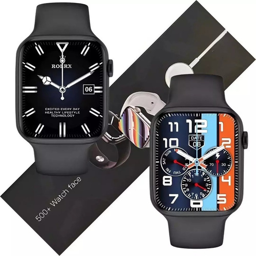 Reloj inteligente W28 Pro Series 8 para hombre y mujer con correa NFC, color rosa, bisel, color negro