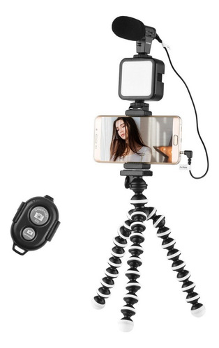 Tripoide Flexible P/celular C/luz Microfono Y Control Remoto