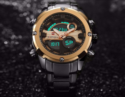 Relógio Masculino Naviforce 9088 Dourado Aço Inoxidável Top